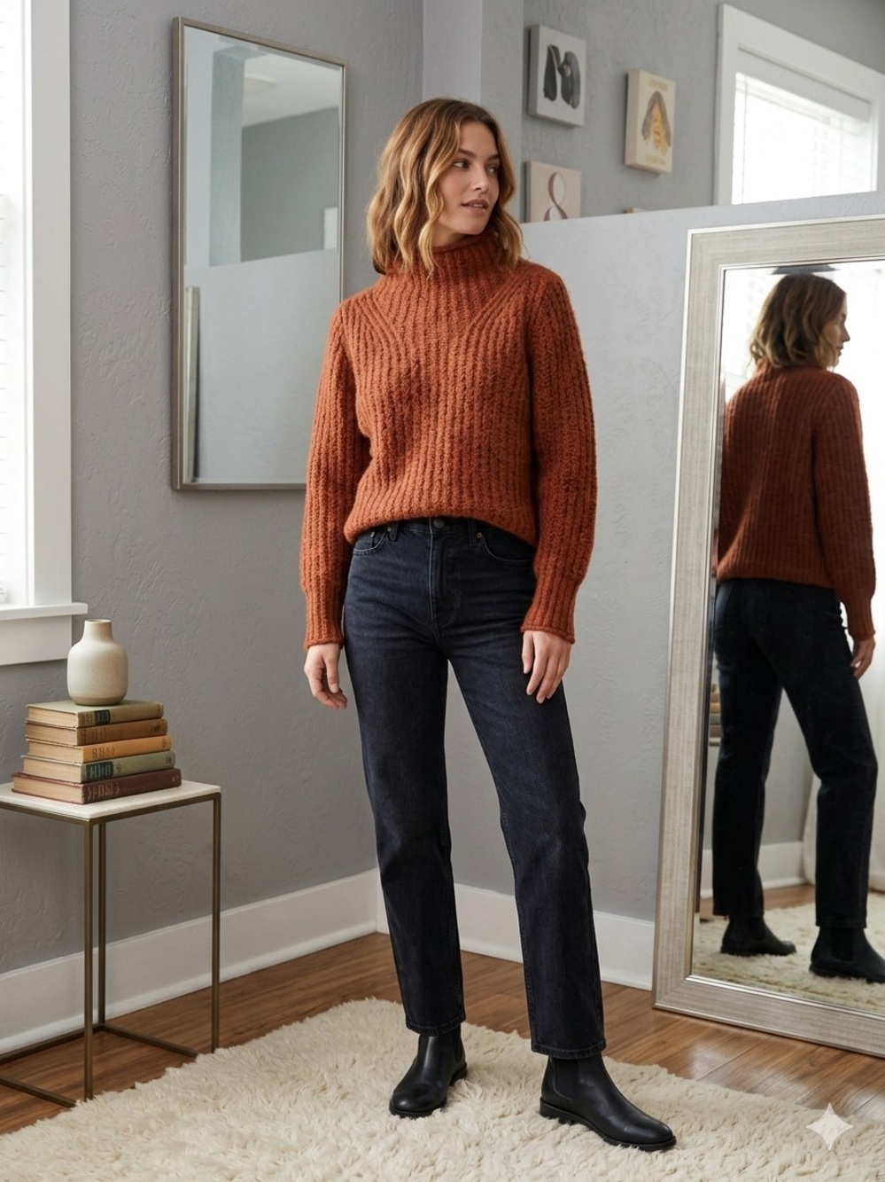 Madewell Loretto Rust Ribbed Mockneck Wool Blend Knit Sweater XXS